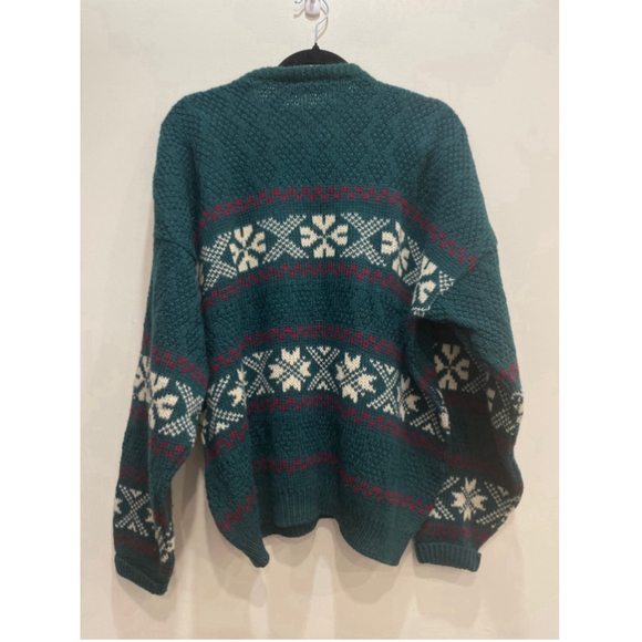 Carraig Donn Vintage Wool Ireland Knit Men XL Fair Isle Sweater Fisherman Green - Picture 4 of 6